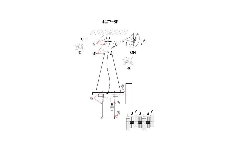 Люстры - изображение №4 "Подвесная люстра Rulla D550*H430/1200 8*E14*60W"  на www.Angstrem-mebel.ru